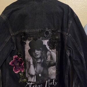 Upcycled Stevie Nicks Inspired ..  Black Denim Universal Oversized Jacket